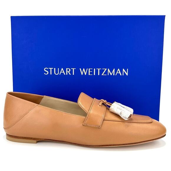Stuart Weitzman Wylie Women Flat Loafer/Mule Size 11 Tan Luxe Leather Tassel New - Picture 2 of 12
